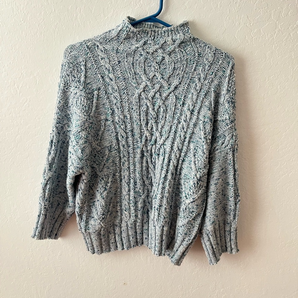 New York & Company Blue Glittery Mock Neck Sweater